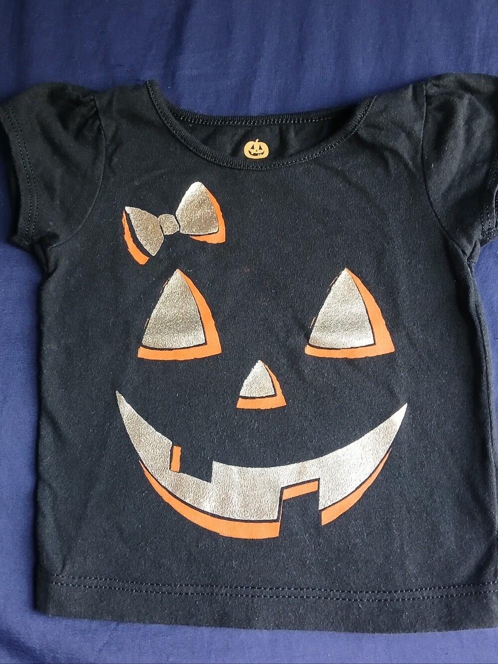Kids Black Halloween Pumpkin Tee with Orange & Silver Accents